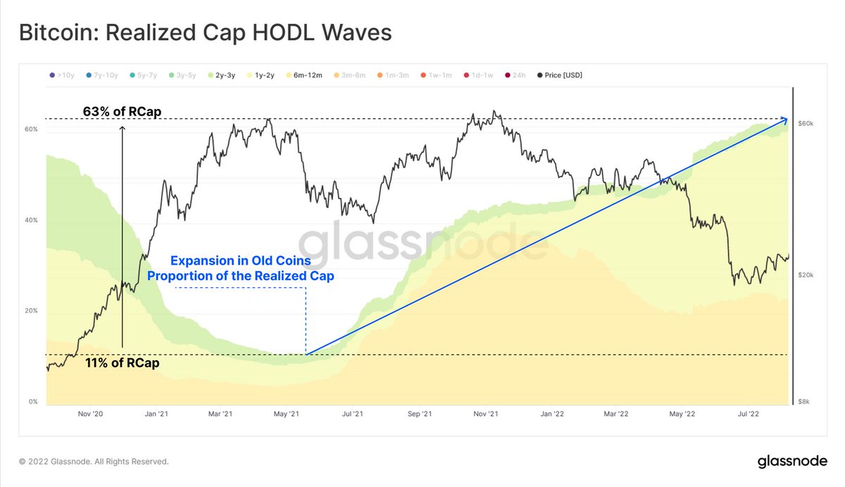 hajikhalifeh's tweet photo. 📉بررسی وضعیت #بیتکوین با هولدرها و #پول_هوشمند
#BTC
#Onchain
📌 متریک #Realized_Cap_HODL_waves به بررسی حجم دلاری گروههای سنی هولدرها میپردازه و بر اساس حجم دلاری ، بیش از 50% افزایش پیدا کردن و هم اکنون به 63 درصد #Realized_Cap رسیده https://t.co/RAWZFKBbdd