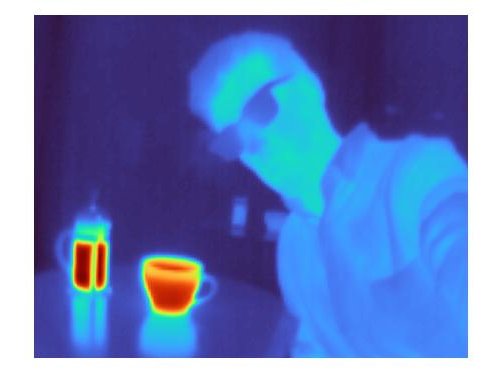 KamaliKhosro's tweet photo. Coffee + thermal-camera selfie time! Do you see the reflection at the back? Window glass is a mirror at longer wavelengths, w/ zero transmission.

 @KamaliKhosro #TMOSScienceWeek @TMOS_ARC https://t.co/1GeuHh3XE1