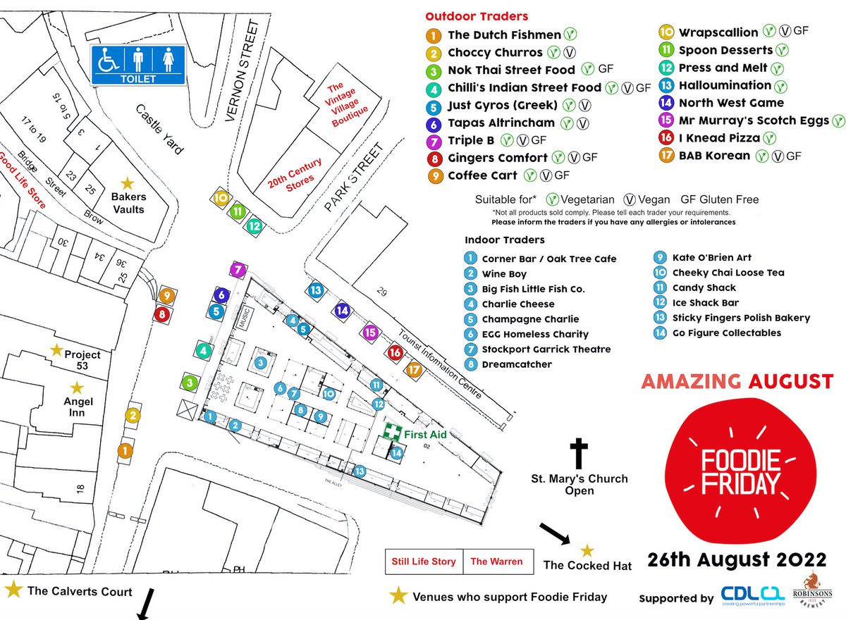 skfoodiefriday's tweet photo. Get your Bank Holiday weekend off to a flying start with @McrFoodFest nominated August Foodie Friday. So many delicious street food offers &amp; 2 new traders  BAB Korean 🍚 &amp; Chilli’s Indian 🌶 . Check out our map for vegan, vegetarian &amp; gluten free offers! 🌱 🎸 🎉 #skfoodiefriday https://t.co/D0zsgvupS9