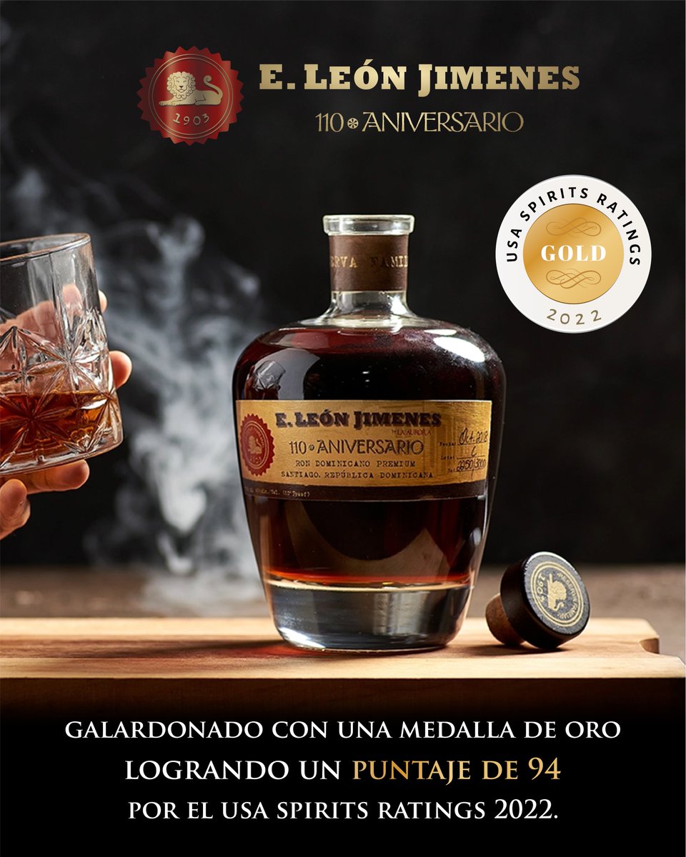 LaAuroraCigars's tweet photo. Estamos orgullosos de anunciar que nuestro #ron E. León Jimenes 110 Aniversario ha sido reconocido como ‘Ron del Año’ 2022 por USA Spirits Awards (@usaratings). También ha ganado una Medalla de Oro y ha recibido una puntuación de 94. ¡Muchas gracias y salud! 🥇🥃#LaAuroraCigars https://t.co/NJ63K1E511