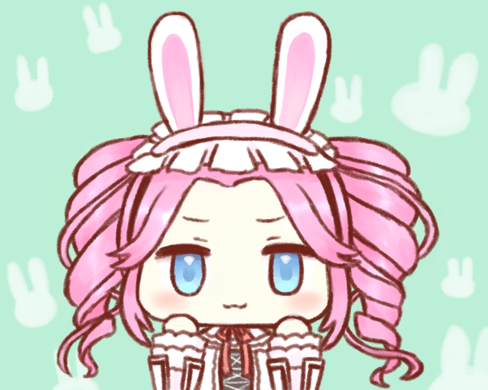 1girl animal ears solo rabbit ears blue eyes pink hair :3  illustration images