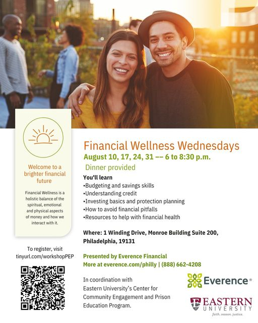 There are 2 more Wellness Wednesdays centered around gaining FINANCIAL HEALTH. Open to all. Attend in person with dinner or via Zoom for the August 24th &amp; 31st sessions.
Sign up: tinyurl.com/workshopPEP
w/ Everence Financial &amp; the Ctr for Community Eng
#FinancialFreedom #reentry