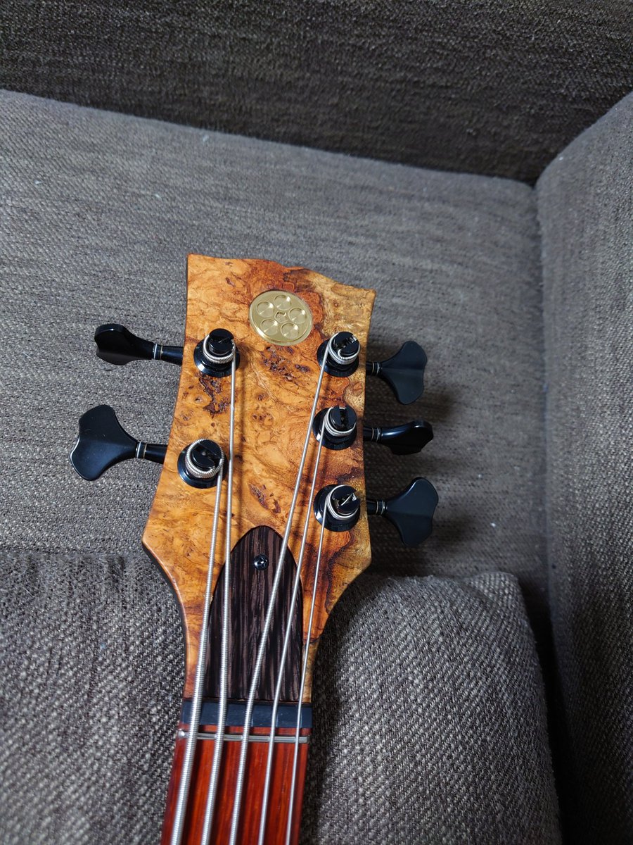 MtdS6's tweet photo. My new gear！
滋賀の工房メタルファームさん（@metal_farm）に制作していただいたフルオーダーベースです！
見ての通り(？)「SGの5弦ベースが欲しい！」からはじまりました

コンセプトは煮詰めた結果
スルーネック
ウェンジ、ブビンガのネック
ボディトップはバール材のマッチングヘッド https://t.co/1vFQl14azm