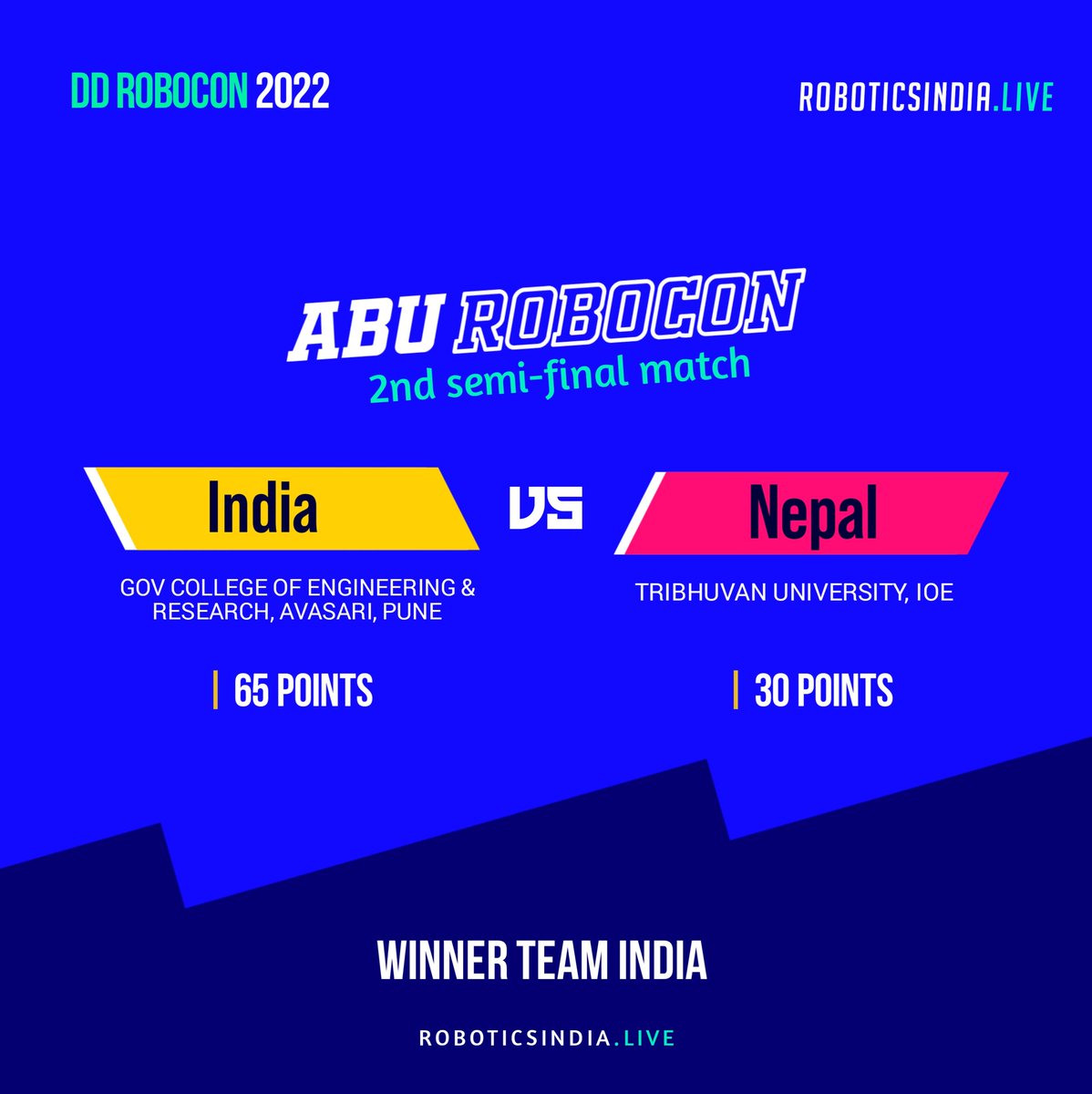 robotics4india's tweet photo. India vs Nepal robocon 2022

#robocon22 #ddrobocon22 #robocon #ddrobocon2022 #ddrobocon #robotics #robot #technology #engineering #automation #innovation #robotic  #mechanicalengineering  #roboticsteam #roboticsindia https://t.co/50Bg2Hexwo
