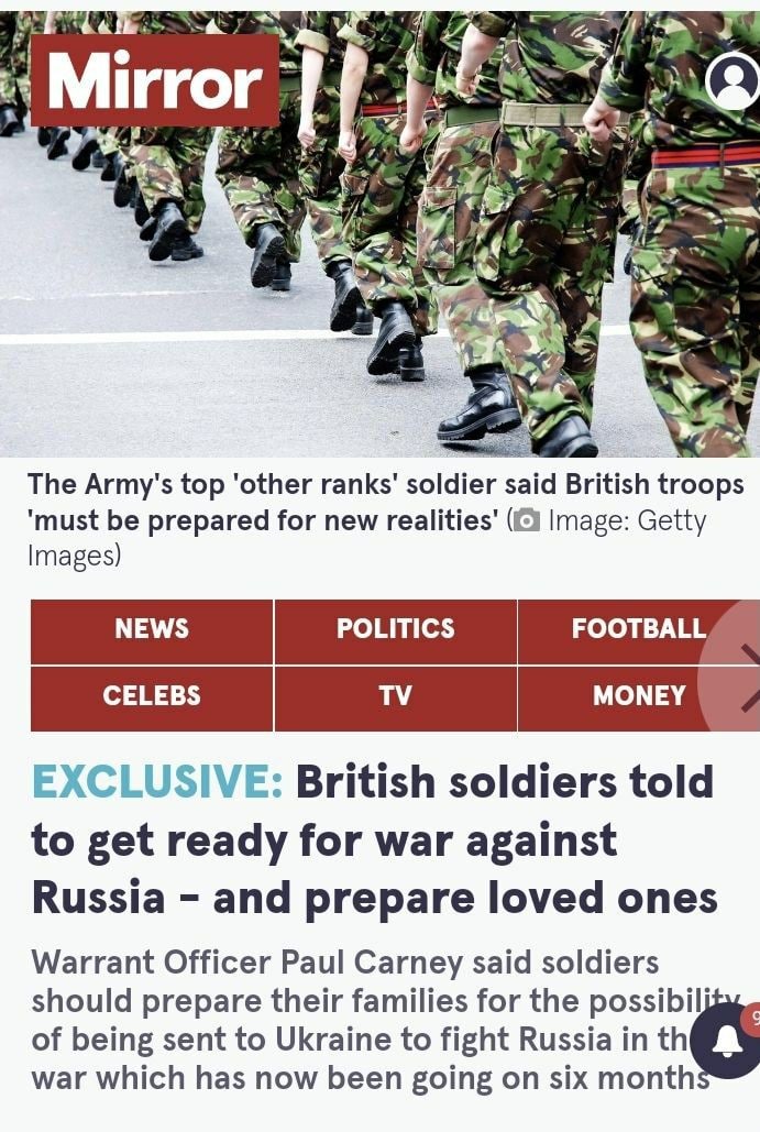 khalediskef's tweet photo. A non-commissioned officer in the #British_Army urged #Carney to prepare for the war with #Russia and advised soldiers to prepare their families for the clash.
The mirror #Britain https://t.co/YpdzNv7RcU