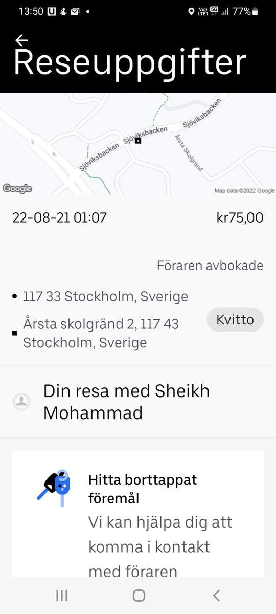 Föraren avbokar för han inte hittar! Bra affärsetik? <a href="/Uber_Stockholm/">Uber Sweden</a>