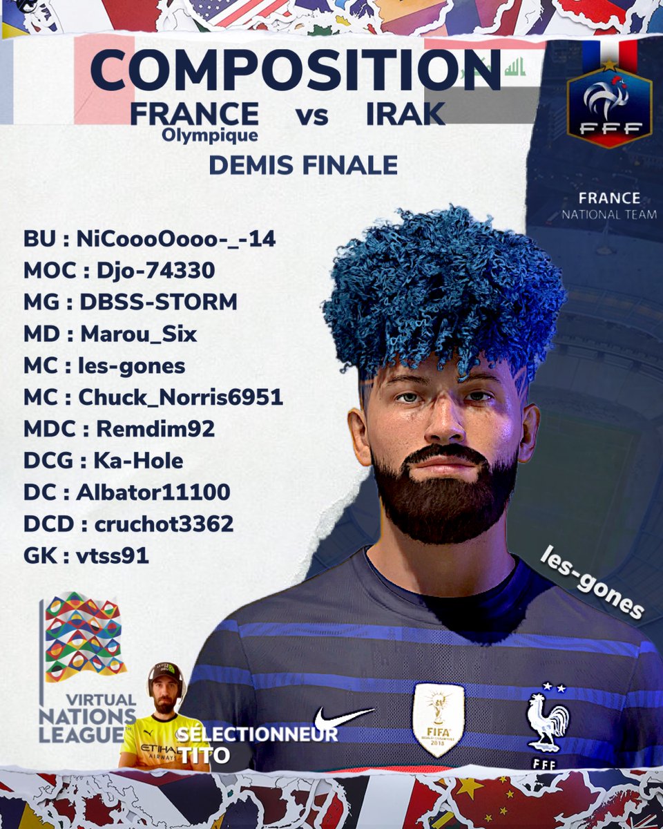 INF Virtual Club Pro (@lesbleusclubpro) on Twitter photo ๐จCOMPOSITION ๐จ
La compos de lโ<a href="/equipedefrance/">Equipe de France โญโญ</a> Olympique menรฉe par <a href="/TLintox/">Tito Ltx</a> pour la demis finale du FINAL FOUR de la NATION LEAGUE 2022
๐FRANCE๐ซ๐ท- ๐ฎ๐ถ IRAK
โ๏ธ IRAK ๐ฎ๐ถ -๐ซ๐ทFRANCE
"Se rรฉunir est un dรฉbut,rester ensemble est un progrรจs, travailler ensemble est la rรฉussite." ๐จCOMPOSITION ๐จ
La compos de lโ<a href="/equipedefrance/">Equipe de France โญโญ</a> Olympique menรฉe par <a href="/TLintox/">Tito Ltx</a> pour la demis finale du FINAL FOUR de la NATION LEAGUE 2022
๐FRANCE๐ซ๐ท- ๐ฎ๐ถ IRAK
โ๏ธ IRAK ๐ฎ๐ถ -๐ซ๐ทFRANCE
"Se rรฉunir est un dรฉbut,rester ensemble est un progrรจs, travailler ensemble est la rรฉussite."