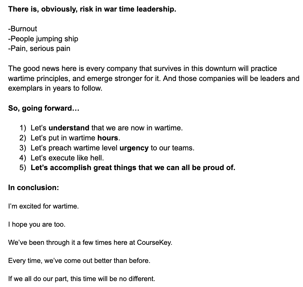 Recently I sent a very long and honest email to my executive team given the recent SaaS market conditions and challenges.

It worked. The team is fired up. Sharing the email because a younger me would've wanted to see it:
