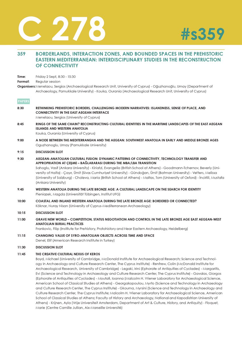 SergiosMenelaou's tweet photo. Looking forward to our session #s359 at the #EAABudapest in less than two weeks! A great collection of presentations with a wide chronological and geographical interest, with a special focus on Aegean prehistory. #EAA2022
@archaeologyEAA https://t.co/JATw0Dt6ge