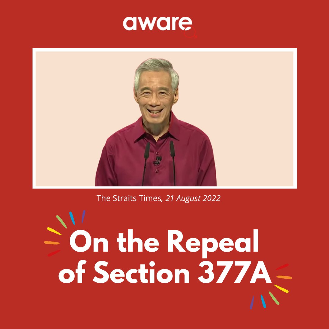 awarenews's tweet photo. We greet the #repeal of Section #377A of Singapore’s Penal Code with immense joy. Today a stain on our nation’s history is finally lifted, and Singapore joins the majority of nations in the world where it is not a criminal offence for consenting male adults to have sex. https://t.co/HC63QVNj43