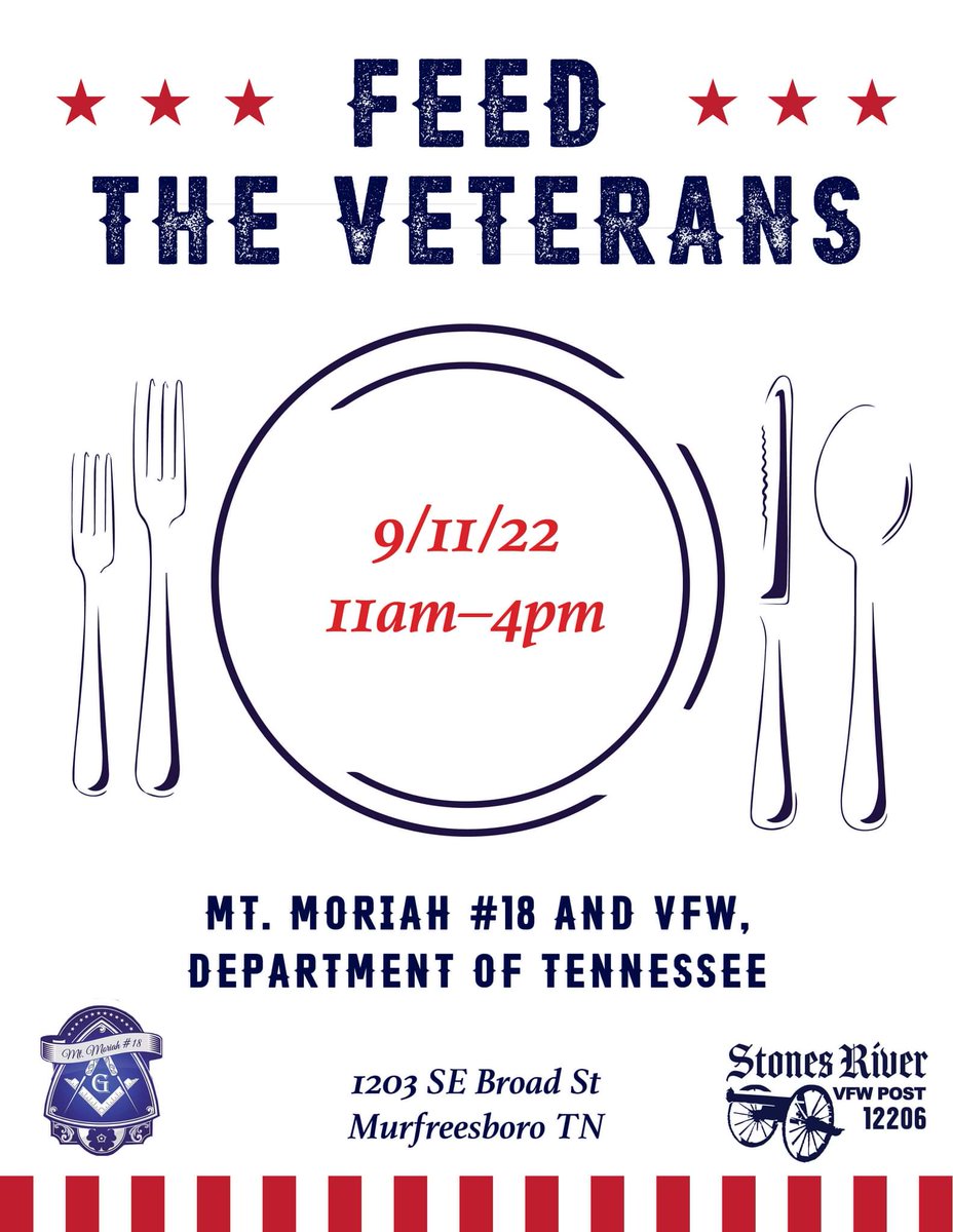 post12206's tweet image. Mark your calendars my friends!!

Mt. Moriah #18, F&amp;amp;AM - Murfreesboro, TN Department of Tennessee, Veterans of Foreign Wars, VFW Stones River VFW Post 12206 

#stillserving #vfw12206 #VFW #VFWPostPride #usmc #army #navy #USCG #airforce  #spaceforce
