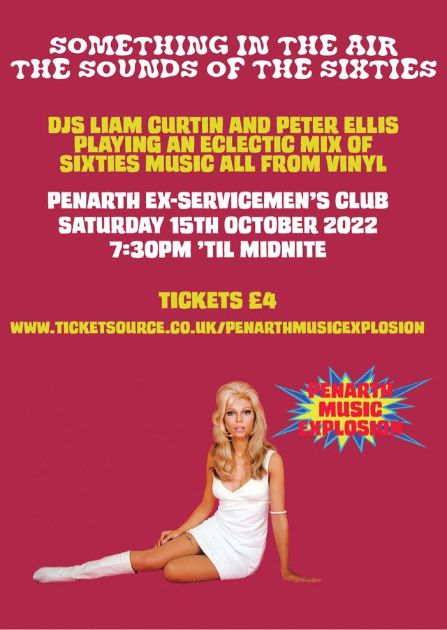Tickets on sale for our 60s night on Saturday 15th October here: ticketsource.co.uk/penarthmusicex…