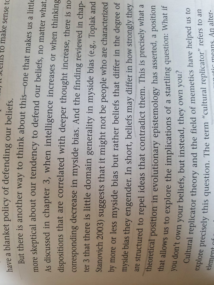 carlgomb's tweet photo. Lovely section in Keith Stanovich's book on #MysideBias on the role of beliefs (as memes) in our reasoning.
Also the implications for #CriticalThinking ,which I'd like to explore with @weareLIS students in the #Superconcepts module this autumn. https://t.co/BXDeRW9lcs