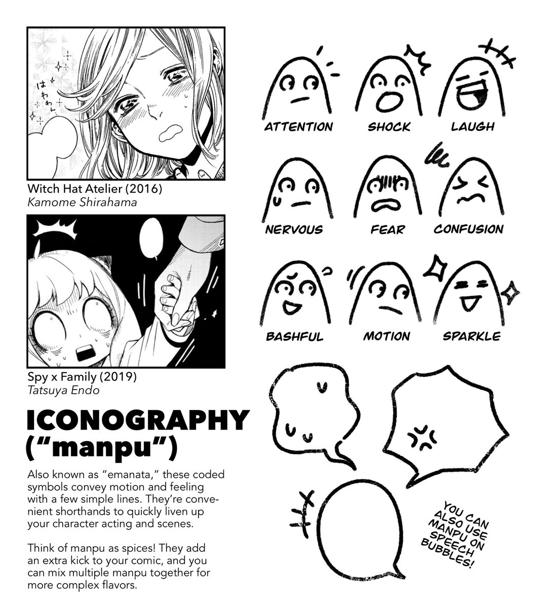 💬 Comic Tips (1/2)

Do your comics ever feel empty or clunky? Here are some tips and tricks I collected from observations/tutorials over the years. 

This is by no means comprehensive. If you have some favorite manpu/effects of your own, please share! I'd love to hear about it! 