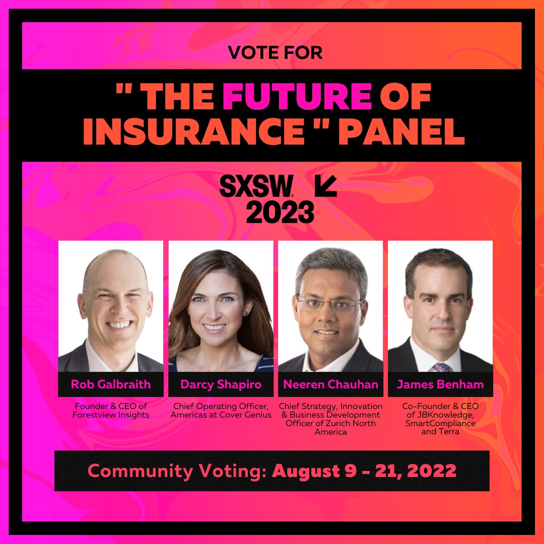 JamesMBenham's tweet image. It&apos;s the *last day* to vote for &quot;The Future of Insurance&quot; panel to be delivered at @sxsw 2023. 

How to vote:

Step 1: Create account: id.sxsw.com

Step 2: panelpicker.sxsw.com/vote/124150 &amp;amp; click the UP arrow to vote

Every vote counts!

#insuretech #SXSW #ApplicantatSXSW