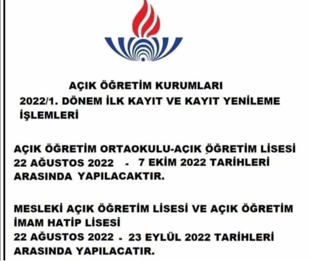 Açıköğretim 2022/1. dönem ilk kayıt ve kayıt yenileme duyurusu 
<a href="/tcmeb/">Millî Eğitim Bakanlığı</a> 
<a href="/mebhbogm/">MEB Hayat Boyu Öğrenme Genel Müdürlüğü</a>
<a href="/Erzurum_Mem/">Erzurum İl Millî Eğitim Müdürlüğü</a> 
<a href="/skaygusuz/">Salih Kaygusuz</a> 
<a href="/Karayazimem/">karayazımem</a>
<a href="/muhliscicek25/">Muhlis Çiçek</a>