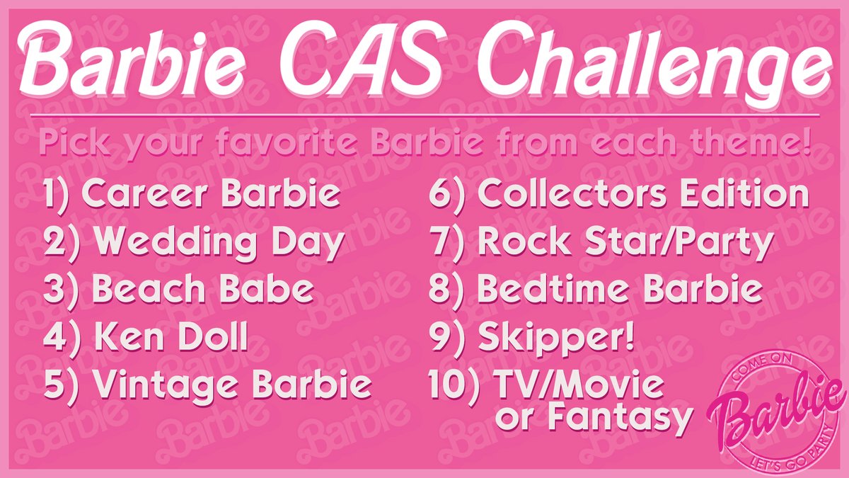 tiptoesims's tweet photo. Inspired by Kate Emerald's Barbie series, I present my first CAS Challenge! Short &amp; Sweet the way I like things, pick any Barbie you love from the 10 themes &amp; tag me so I can see!

Also, this is not just for blonde, blue-eyed 'Barbie', it's for all Barbie dolls in history! https://t.co/1UzfoHYZKI