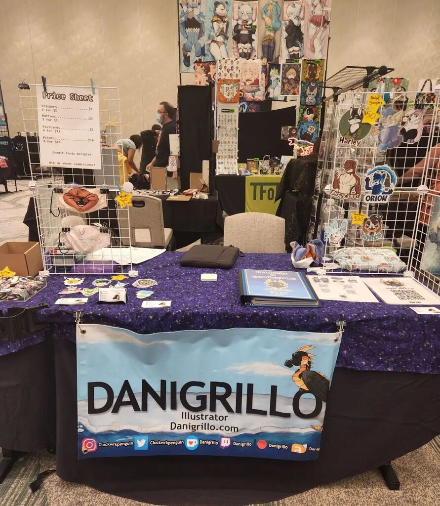 DaniGrilloart's tweet photo. Final day of Denfur !
I have some copies of my Trico print left and a couple of my cat masks. I also have refilled my Pokémon buttons ! So come check em out !
#denfur2022 #denfur #danigrillo #dealersden #myart #visiblewomen #furry #furryart #pokemon #t… https://t.co/QQ06iXyaJd https://t.co/EF0JFaiCGU
