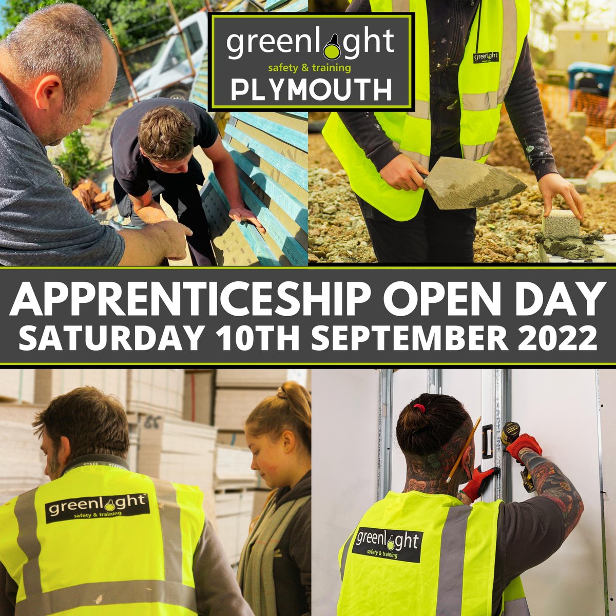 buildplymouth's tweet photo. #GreenlightTraining are hosting an #Apprenticeship open day on Sat 10 Sept from 10am - 1pm.
For more info and registration π https://t.co/i6KhujzLXR https://t.co/Pmta3Rt4xb