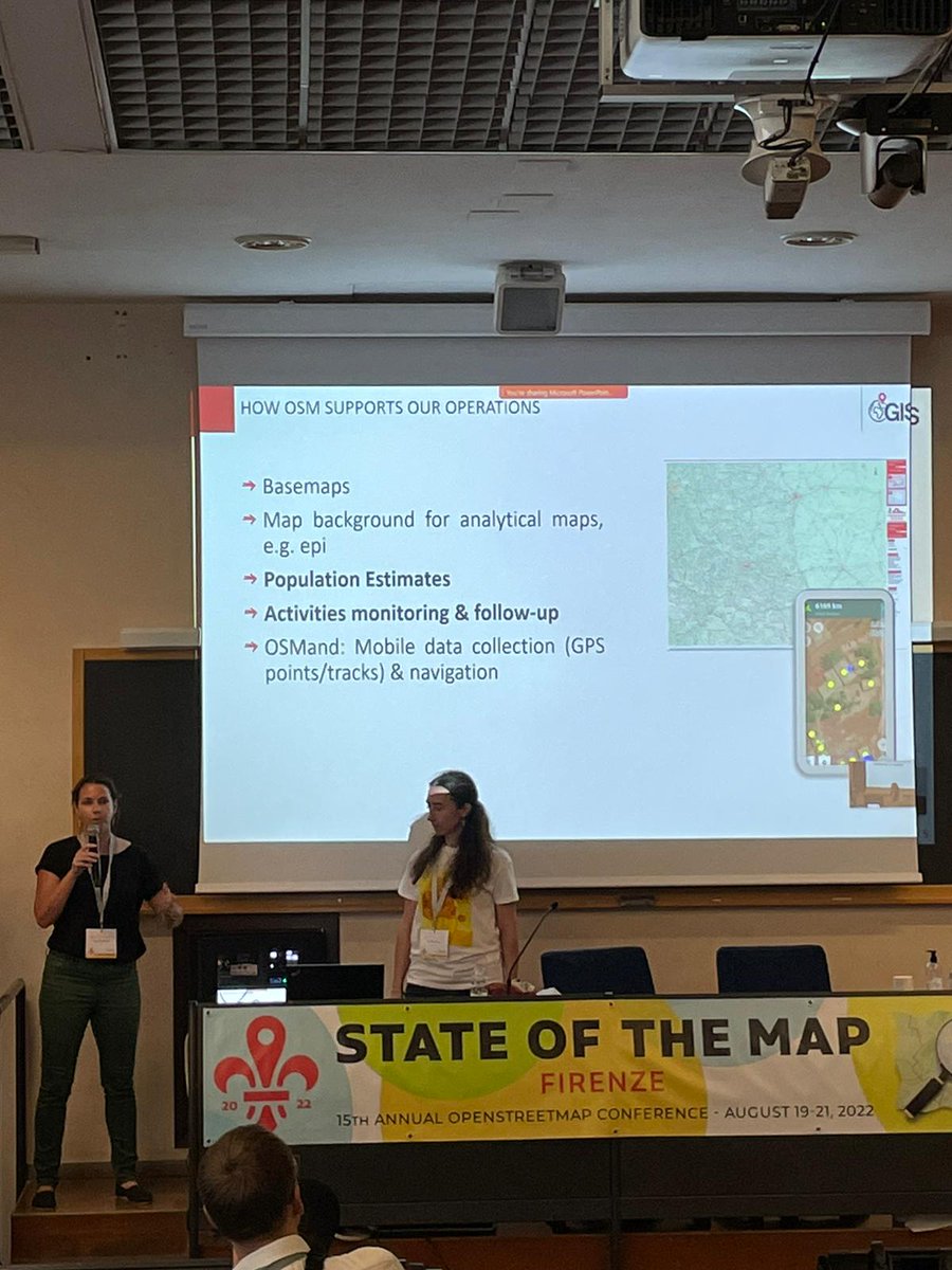 OSM helps #MSF immensely! When asked what percentage of the maps were in #OpenStreetMap, the answer is 100%! 
Auditorium A
#SotM2022 #HOTunSummit2022