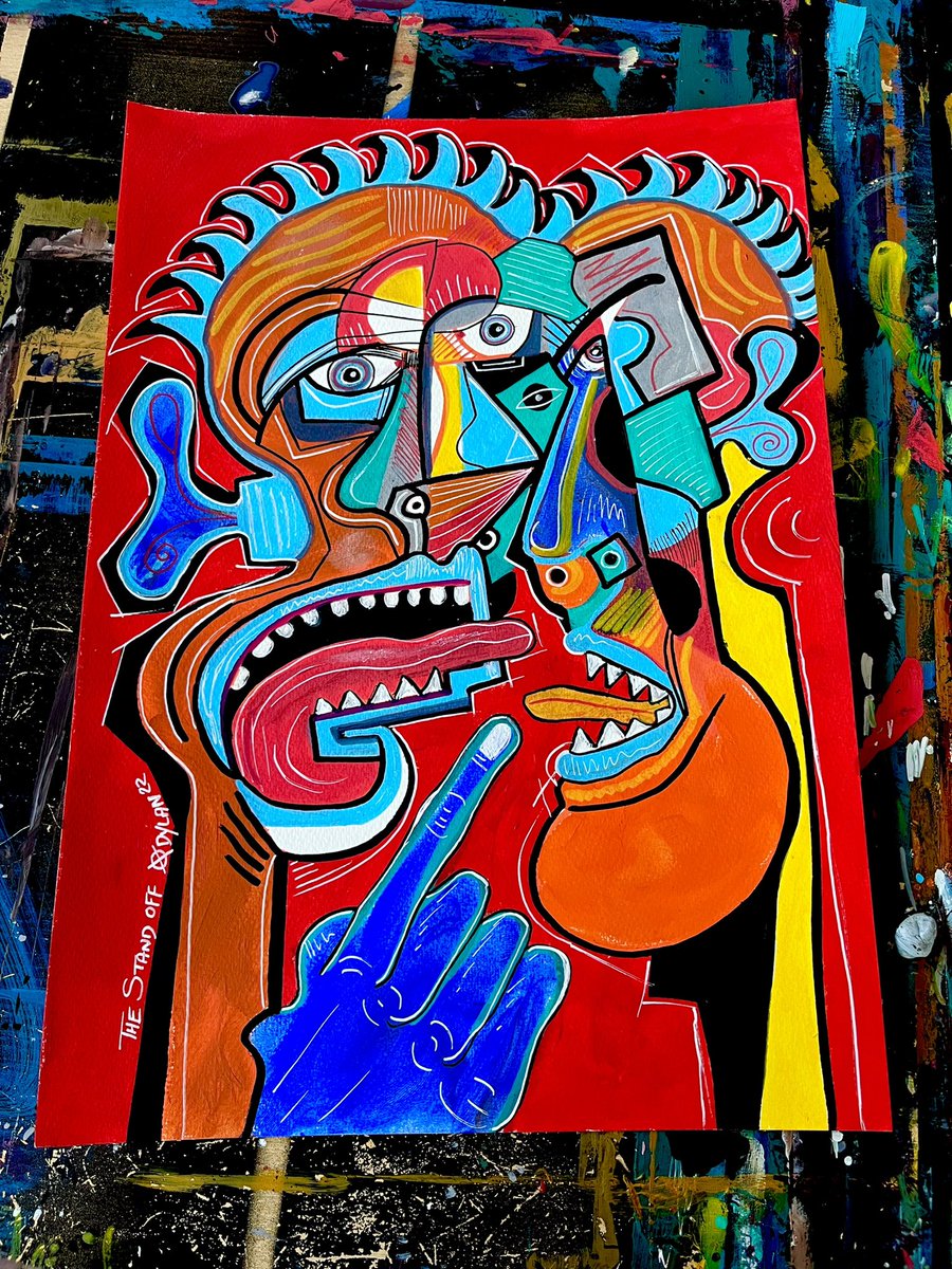 The Stand Off.
A quick splash of paint, a bit of detail and hey presto I’ve created the argument I witnessed at a bus stop the other day.