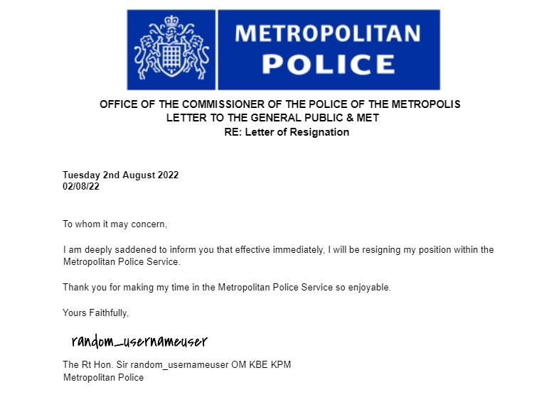 BBC_AUK's tweet photo. ❗️🇬�� | BREAKING NEWS: MET Commissioner random_usernameuser has officially resigned. https://t.co/2mM1lxeI0I