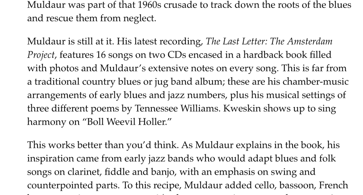 Great article by Geoffrey Himes <a href="/pastemagazine/">Paste Magazine</a>: "The Last Survivors of a Bygone Blues Age," incl my new release "His Last Letter." Link here &amp; links to the album: linktr.ee/geoffmuldaur

#geoffmuldaur #blues #deltablues #newrelease #folk #americanfolk #folkrevival #dukeellington