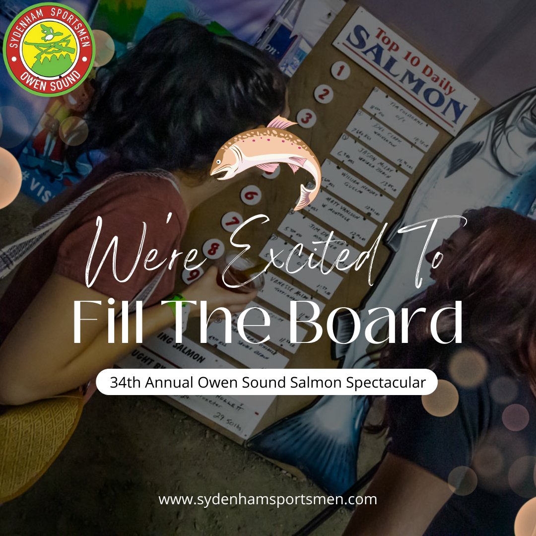 We're excited to start filling the board on August 26th! 

Buy tix - sydenhamsportsmen.com/ssashop/

#sydenhamsportsmen #salmonfishing #greybruce #ontariofishing #ontariofestival #owensound #greybrucecounty #ontario #angler #fishing #owensoundsalmonspectacular #fish #fishingaddict