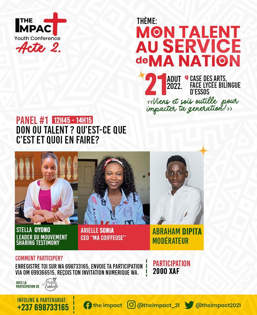IreneMbouma's tweet photo. Panel 1: Don ou Talent ? Qu’est-ce que c’est et quoi en faire ?

Ps: je ferai progressivement des retours en commentaire… 

#TheImpact22 
#ImpactYourGeneration https://t.co/Lp4MeAM6p8