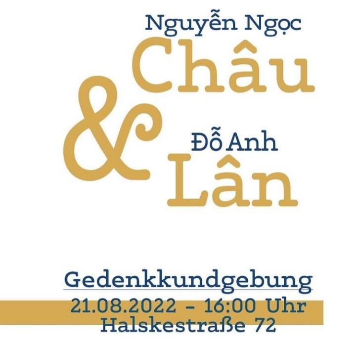 Wir gedenken Nguyễn Ngọc Châu und Đỗ Anh Lân.
Am 22. August 1980 wurden sie bei einem rassistischen Brandanschlag auf eine Geflüchtetenunterkunft in der #Halskestraße in #Hamburg ermordet.
#reclaimandremember
#GedenkenSolidarisch