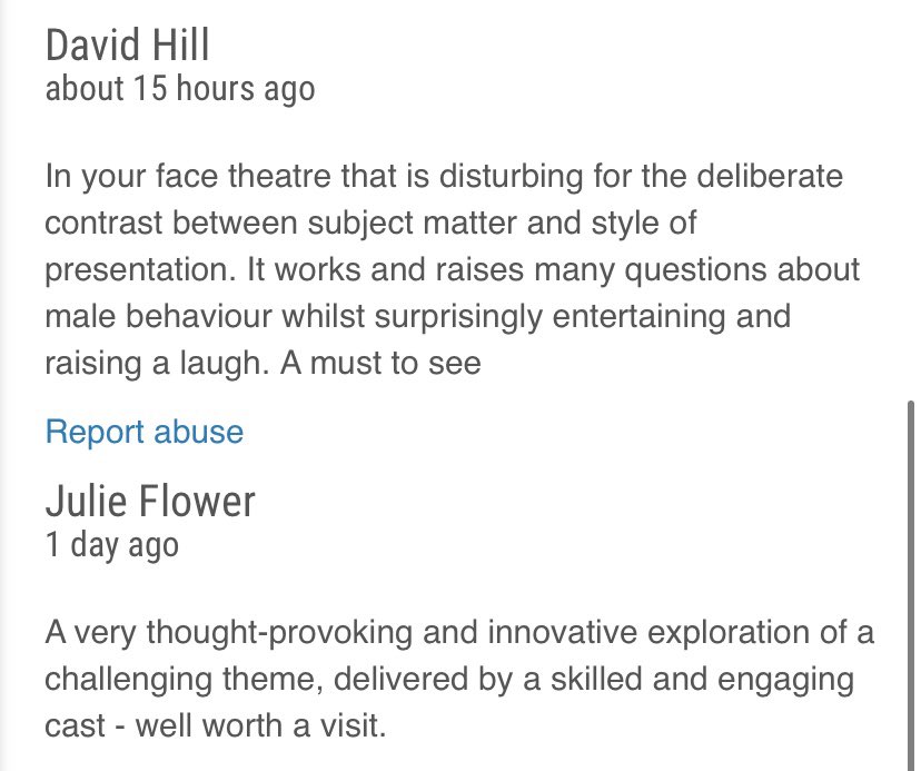 Two more fabulous reviews in for ‘Spit Me Out’ on tonight and everyday at 6.05pm until 27th August!!