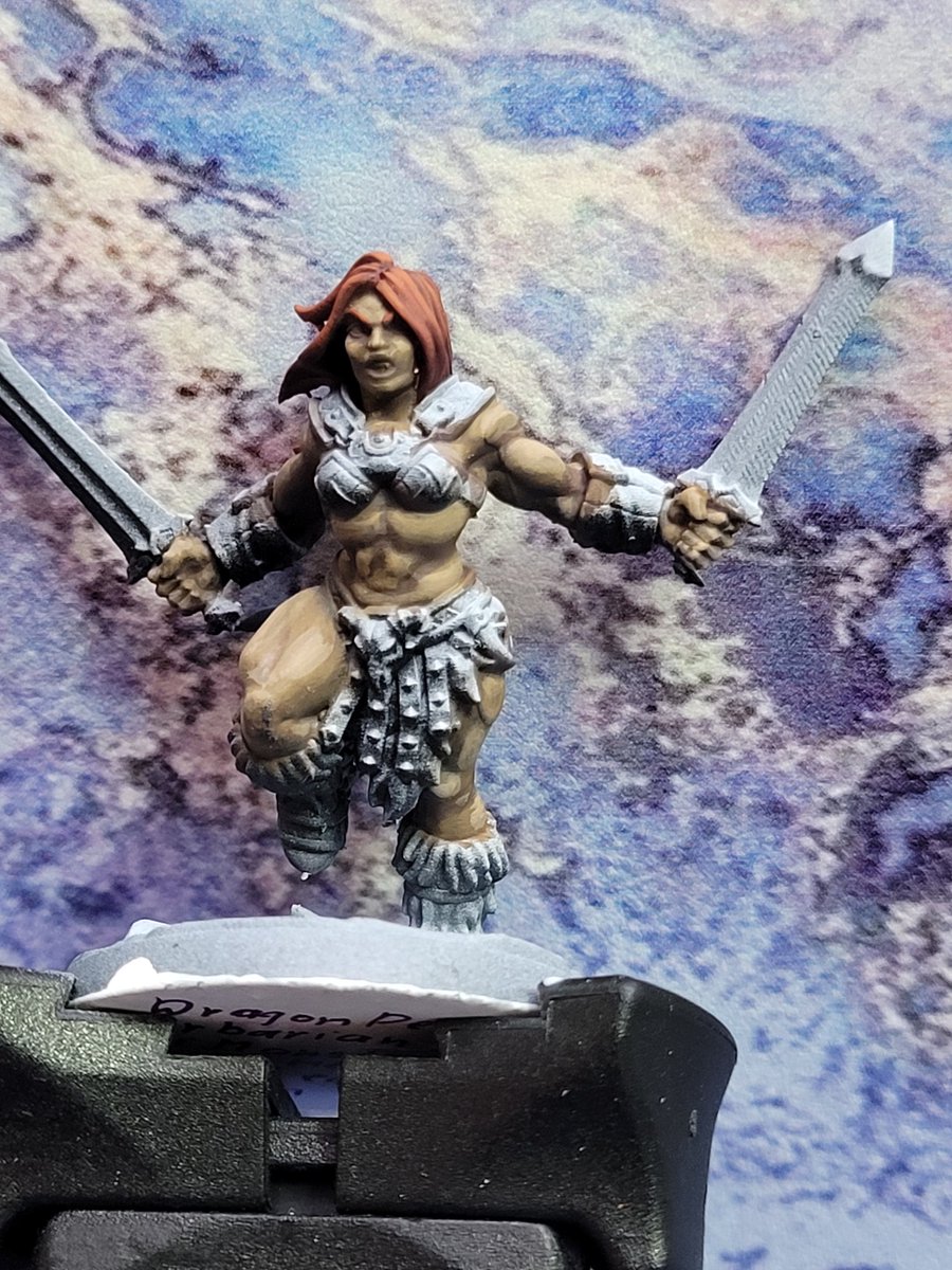 TheBaldGM's tweet photo. WIP of my barbarian/fighter Fahrhed Dan Parsha. And guess why her nickname is red.
She is also my contribution for @Goblin_Squire #goblinspiration for august. Still more than a week to go. https://t.co/IMHYZh0UtE