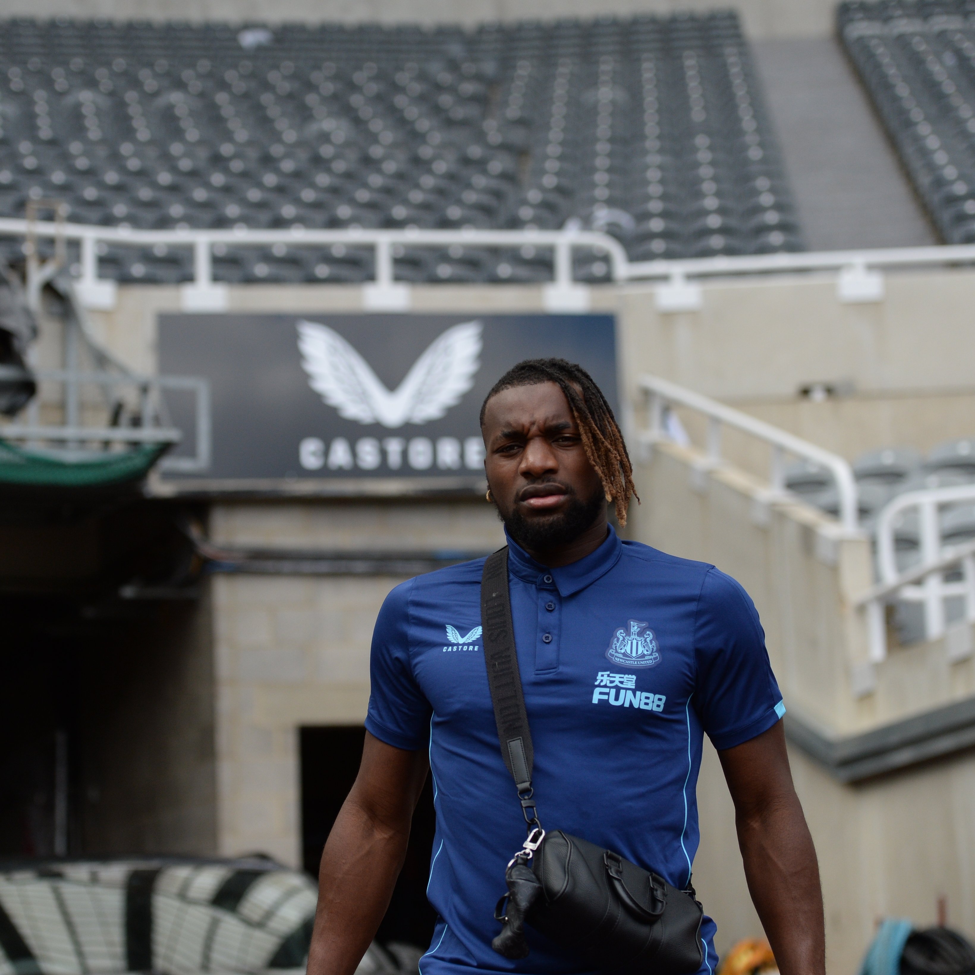 Allan Saint-Maximin of Newcastle United wears a Louis Vuitton