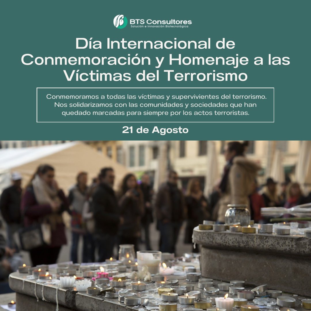BTSCONSULTORES's tweet photo. 📌La Asamblea General de la ONU decidió proclamar el 21 de agosto Día Internacional de Conmemoración y Homenaje a las Víctimas del Terrorismo, a fin de honrar y apoyar a las víctimas y los supervivientes del terrorismo. #21deagosto #onu #victimasdelterrorismo https://t.co/QDilIJZ4lj