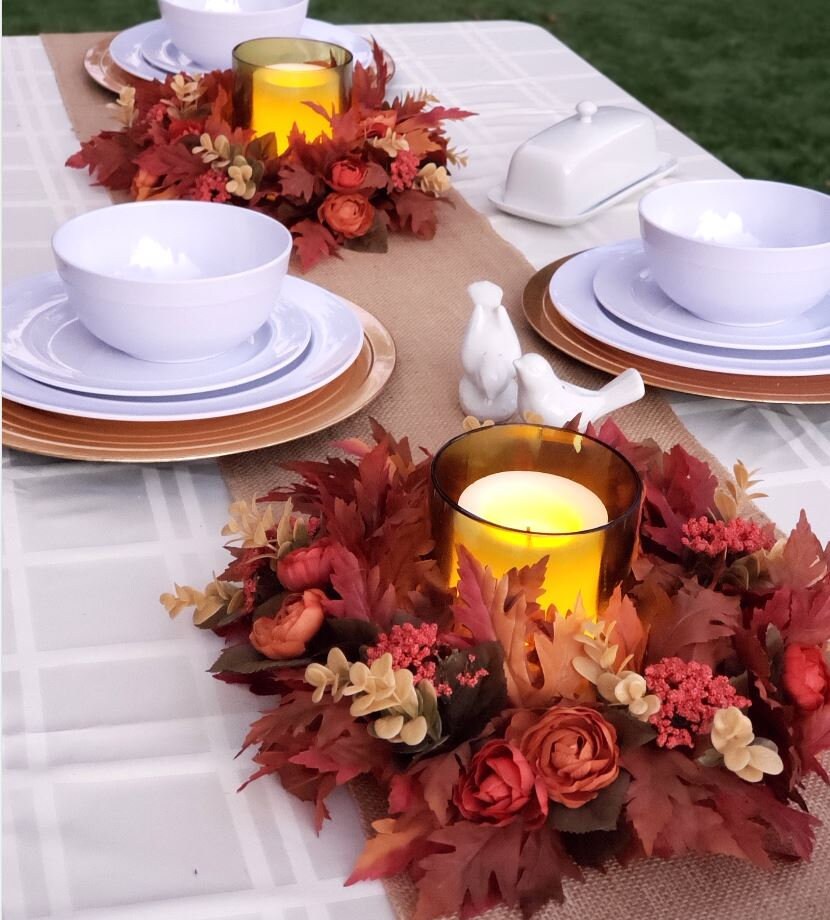 2dogzart's tweet photo. 2DogzArt #etsy shop: Fall Candle Wreath with Up-cycled Bottle Candle Holder and Flameless LED Candle | Small Fall Wreath | Thanksgiving Candle Centerpiece https://t.co/nqKSnBUsSU #thanksgiving #fallcenterpiece #thanksgivingcandle #flamelesscandle #2dogzArt https://t.co/1IdJBMHL8s