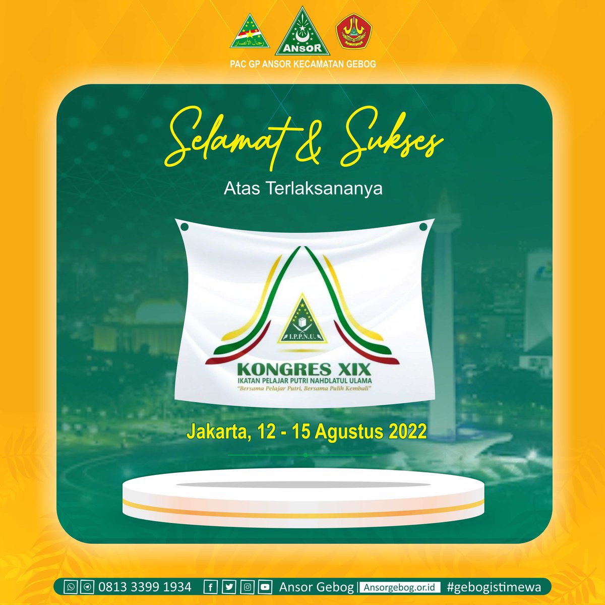 AnsorGebog's tweet photo. Selamat dan sukses Kongres XX IPNU "Akaselerasi pelajar untuk Indonesia Maju" dan Kongres XIX IPPNU "Bersama pelajar putri, bersama pulih kembali". #ipnu #ippnu #ppipnu #ppippnu #ipniippnu https://t.co/D24FgbnUEh