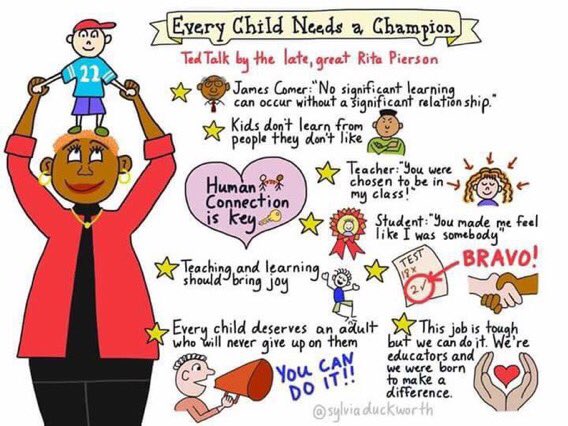 Love this sketchnote  from the talented @sylviaduckworth quoting the wonderful Rita Pierson #everychildneedsachampion 
❤️👇🏻👇🏻👇🏻❤️