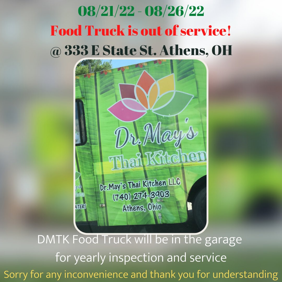 #FoodTruckIsOutofService #FoodTruckneedinspection
DMTK food truck is out of service this week 08/21-8/26 regarding some issue we have with the engine and water in the diesel tank! 
We will update you right away once we are ready to open our kitchen again. Please state tuned!