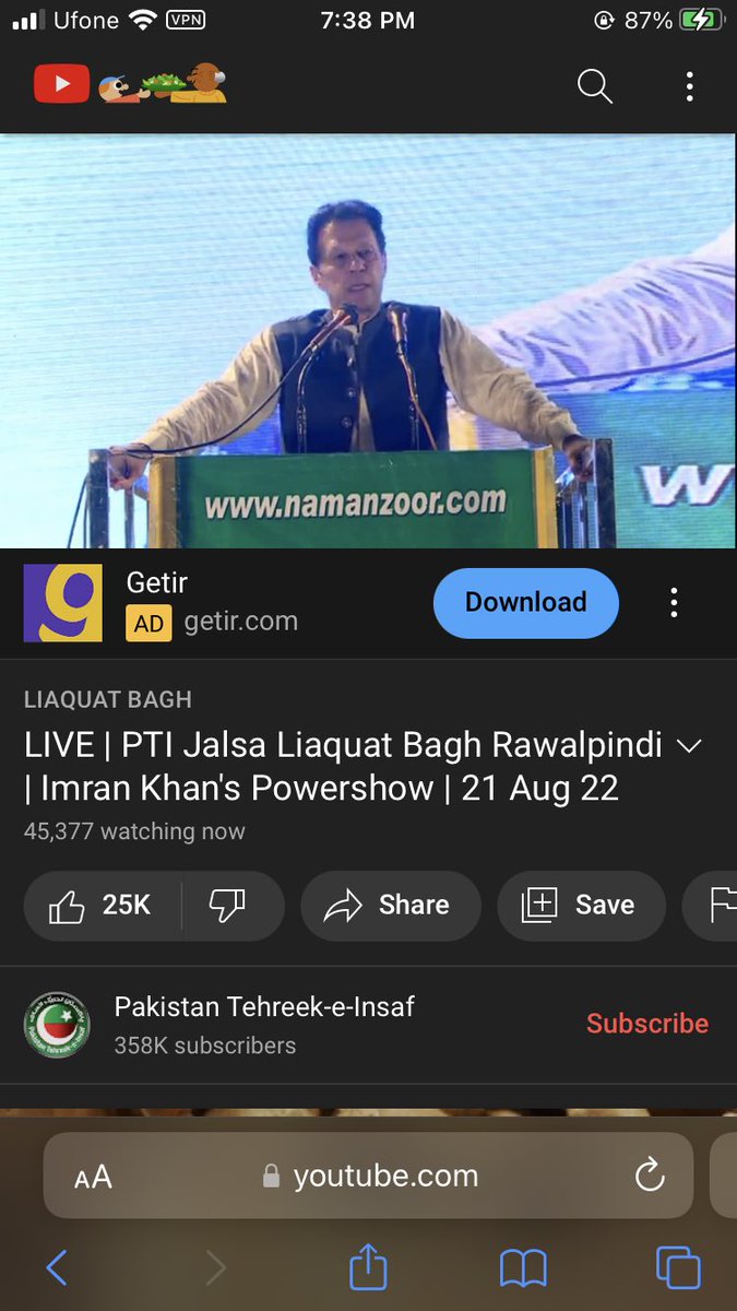 volunteer_pks's tweet photo. Is it just me or YouTube is down in Pakistan? I am watching using VPN on mobile now. #installVPN #YouTubeDOWN https://t.co/Sj7MBRlAHR