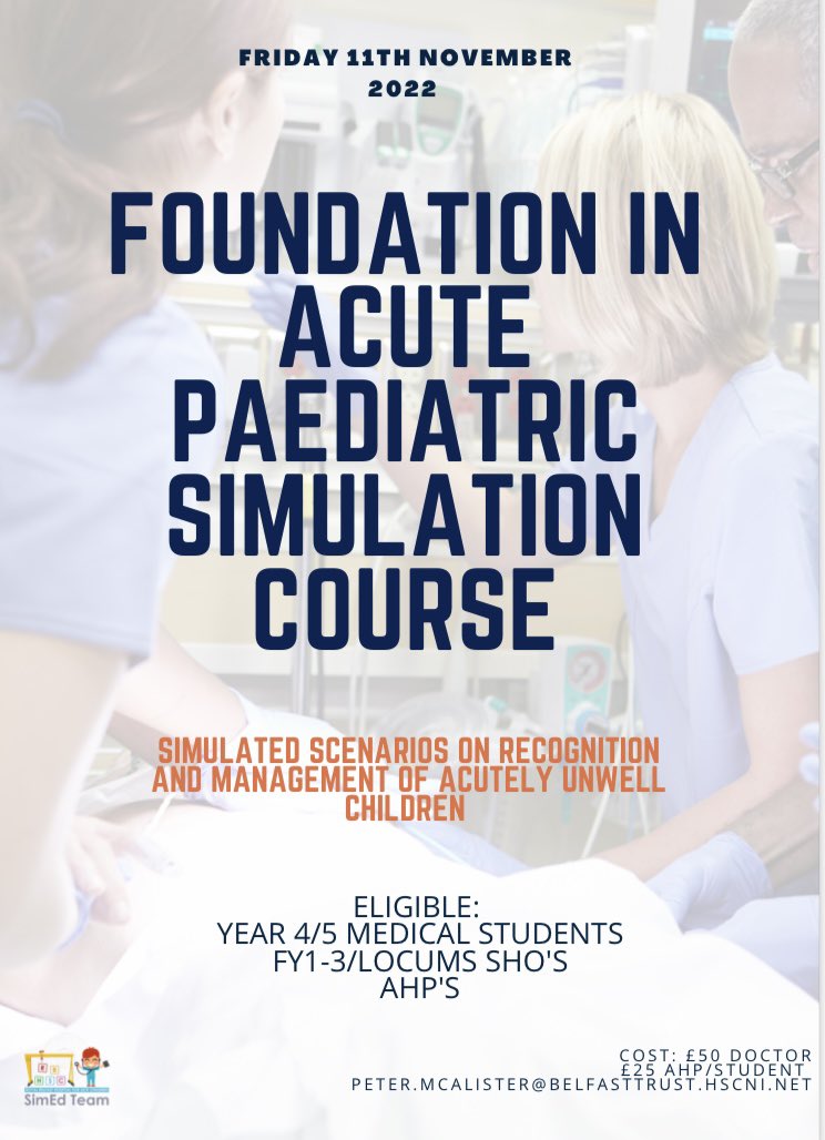 🗣🗓 Return of our Foundation to Acute Paediatrics #FAPS course Fri 11/11- calling interested <a href="/QUBMedEd/">QUB Centre for Medical Education</a> &amp; <a href="/UlsterUniMed/">School of Medicine | Ulster University</a> students, <a href="/Foundation_NI/">NI Foundation School</a> docs, AHPs &amp; locum- the 6th year of our <a href="/_NIMDTA/">NIMDTA</a> award-winning course- <a href="/RCPCHIreland/">RCPCHIreland</a> <a href="/rcpch_trainees/">RCPCH Trainees</a> #choosepaeds #missitmissout #sim