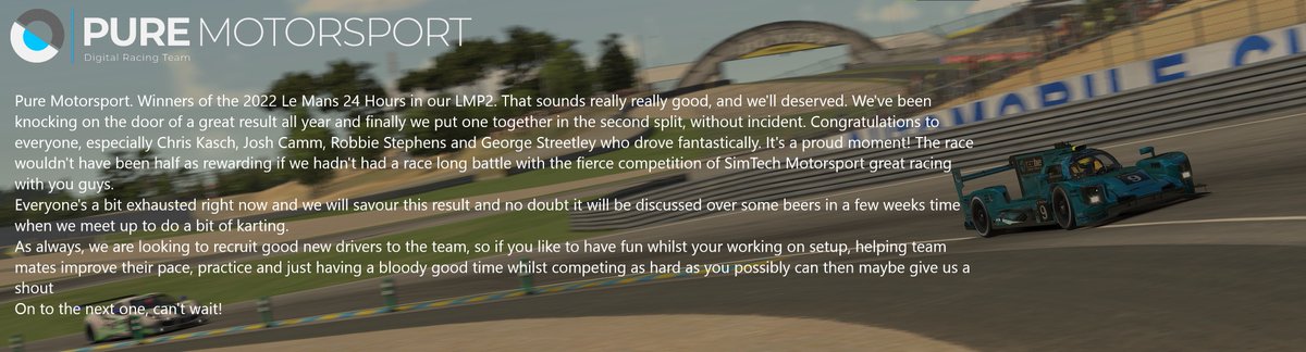 Pure Motorsport Digital Racing Team tweet media