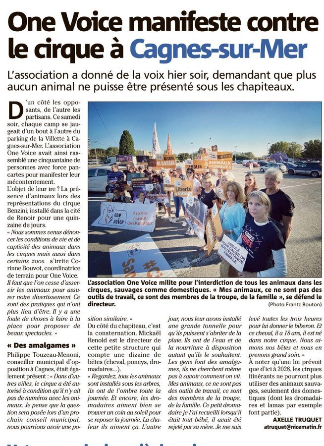 CarolineRooseEU's tweet photo. Hier soir avec @onevoiceanimal @onevoice06_83 devant #Benzini Cirque pour dire STOP à la souffrance et l'exploitation animale #cirquesansanimaux https://t.co/XW3aKJcLS1