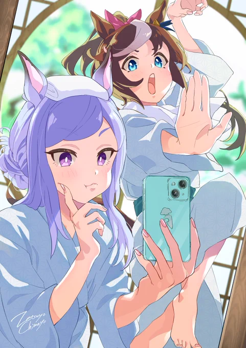 温泉旅行でテンションが上がる娘たち#ウマ娘 #トウカイテイオー #メジロマックイーン 