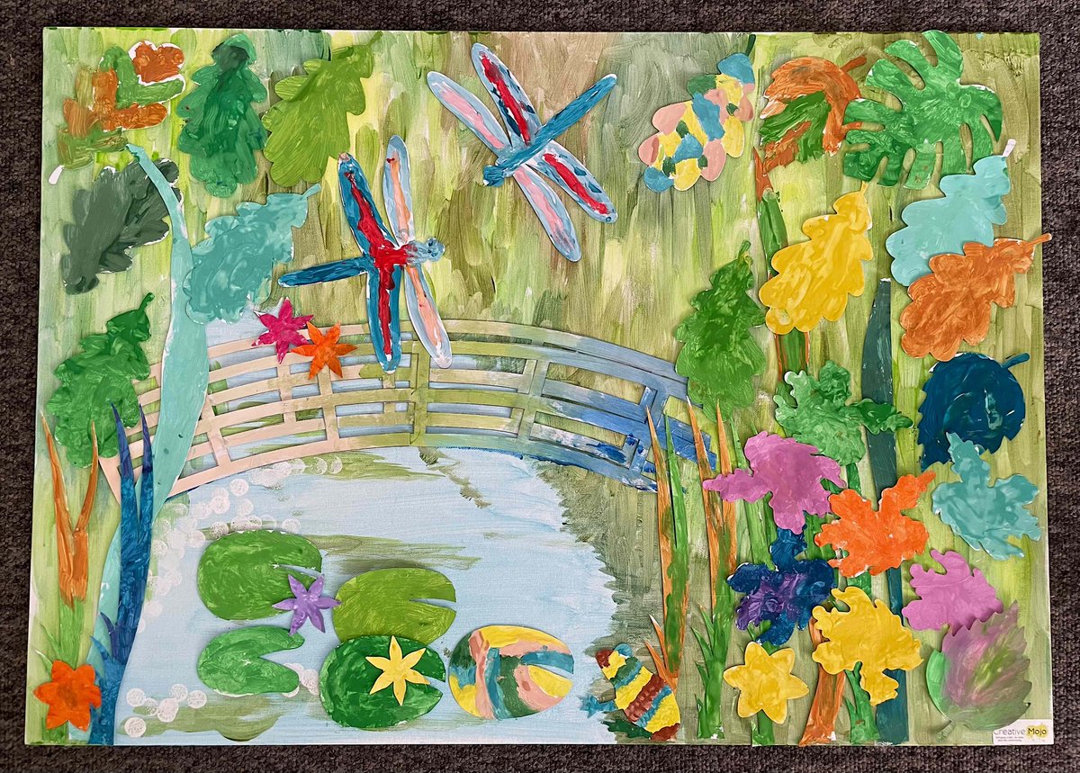 CoventryMojo's tweet photo. #GroveHouse #CareHome residents &amp; staff in #Coventry were thrilled with their finished #claudemonet inspired Water Lilies under a Bridge painting for the #AICH2022 exhibition, great work 🥰 #dementiafriendly @Artsincarehomes @NAPAlivinglife  @DementiaFriends @ageukcw https://t.co/V9QjL5aQv7