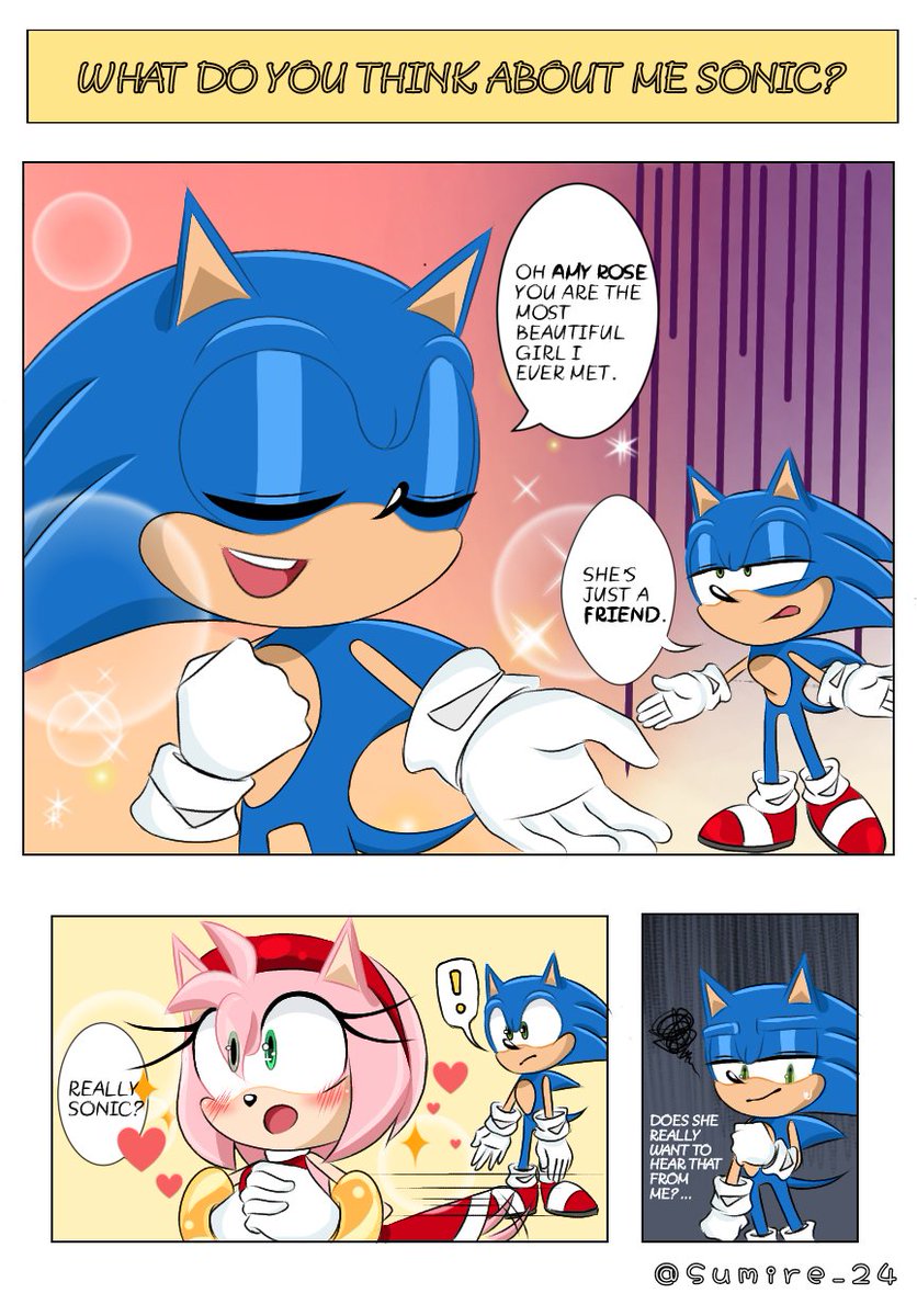 sumire2411_24's tweet photo. Here's the comic you been waiting all :))💜

"SHE'S JUST A FRIEND."
Comic by:@Sumire24 

I HOPE I get 1000+ likes I been drawings this for days/HOURS.
#SonAmy #SonicTheHedeghog 
#AmyRose https://t.co/DiUbwFv9Qg