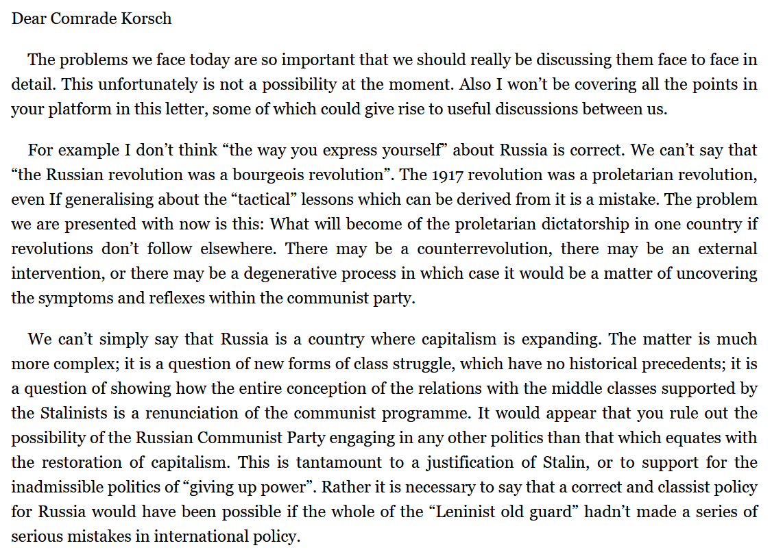 QuoteCommunists's tweet image. from Amadeo Bordiga's letter to Karl Korsch (1926)