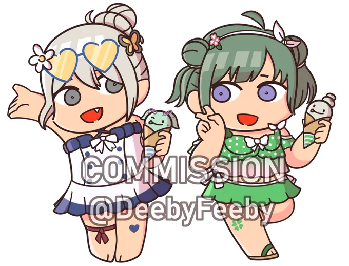 Summer Kana and Midori chibi commission for @/Reizen__ 