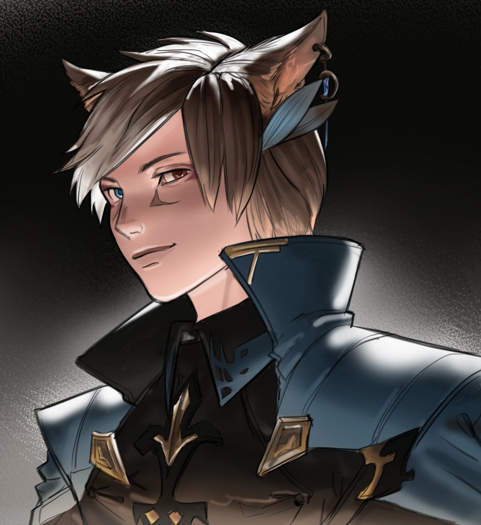 avatar (ff14) 1boy male focus solo horns au ra black hair white background  illustration images