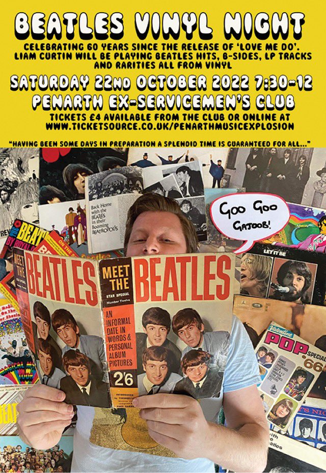 Tickets now on sale for our Beatles vinyl night on Saturday 22nd October here: ticketsource.co.uk/penarthmusicex…