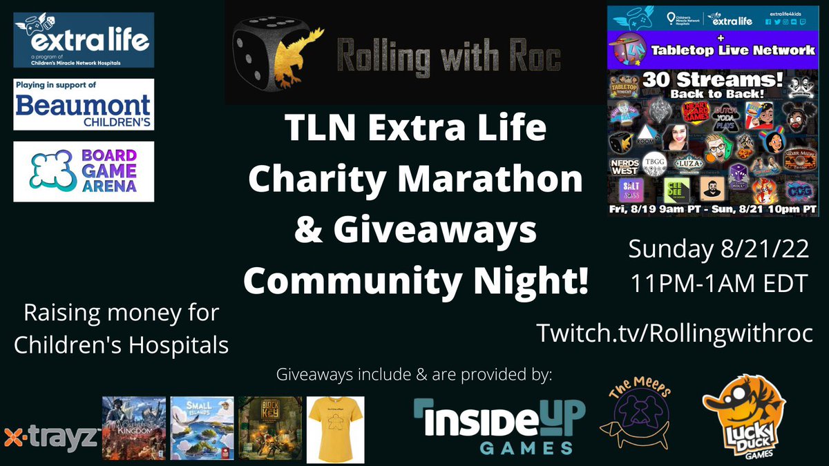 RollingWithRoc's tweet photo. Today is the day friends!! @ExtraLife4Kids #tabletopappreciationweekend 11pm EDT https://t.co/BHLqoETDs8 Donate here: https://t.co/joJTntJDn9 to help me eat silly & spicy things & win lots of prizes. @TheMeepsStore @luckyduckgames @Insideupgames @TabletopLiveNet #boardgames https://t.co/y8lfRNGjOk
